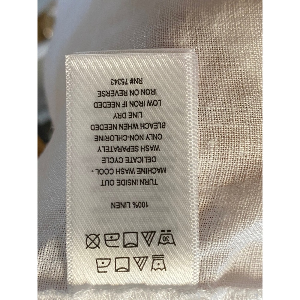 Sigrid Olsen Womens White 100% Linen Roll Tab Button Down Shirt Large Classic - Picture 8 of 9